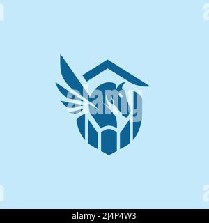 Pegasus Logo Design Inspiration - Premium and Exclusive city or real estate - Isolated vector Illustration on blue background - Creative logo, icon, s Stock Vector