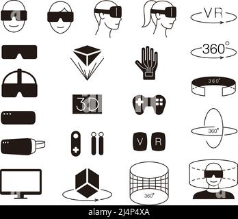 Virtual reality black icon set, vector illustrator Stock Vector