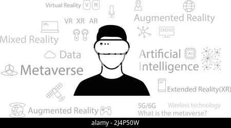Metaverse Virtual Reality Concepts. man wearing 3D glasses Stock Vector