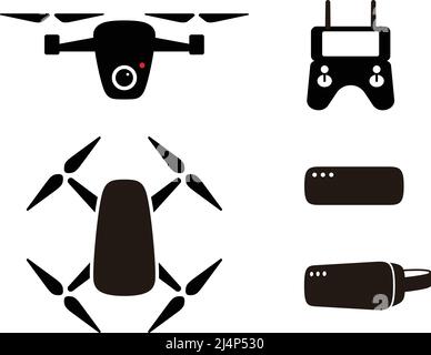 Drone flat icon set design, flying, vector illustration Stock Vector