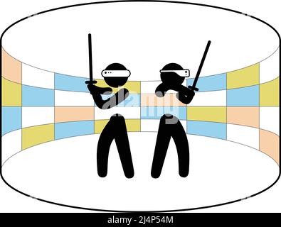 Minimal Metaverse icon Design. Person Enjoying an Experiences of Metaverse Virtual World Stock Vector