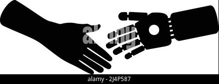 Male hand shaking robot hand, new high technology Stock Vector