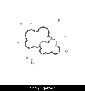 Mainly cloudy weather simple vector line icon, symbol, pictogram, sign isolated on white background. Editable stroke. Adjust line weight. Stock Vector