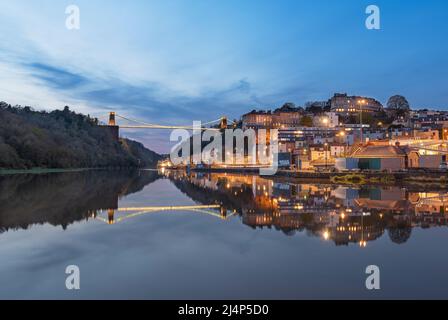 Clifton Suspension Bridge Reflected in the River Avon at High Tide. Stock Photo