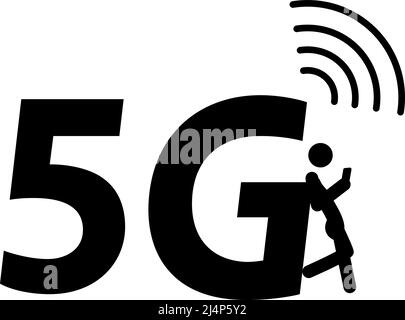 5G 5th generation mobile network wireless icon, man or girl rely on the G Stock Vector