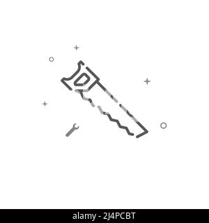 Handsaw simple vector line icon. Repair and decoration, finishing facilities symbol, pictogram, sign isolated on white background. Editable stroke. Ad Stock Vector