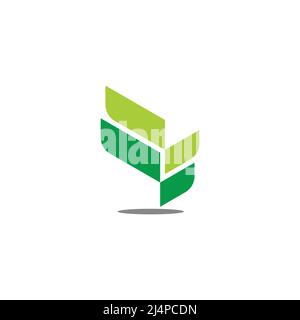 simple geometric green leaf gradient color shadow logo vector Stock Vector