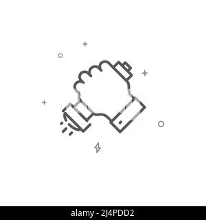 Hand holding a flashlight simple vector line icon. Lamp symbol, pictogram, sign isolated on white background. Editable stroke. Adjust line weight. Stock Vector