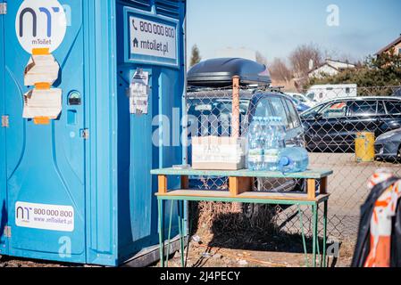 Medyka, Poland - March 24, 2022: Refugees camp at Ukrainian-Polish border crossing in Medyka. People fleeing the war in Ukraine Stock Photo