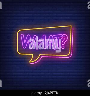 What neon lettering in speech bubble. Communication, conversation, message, chat design. Night bright neon sign, colorful billboard, light banner. Vec Stock Vector