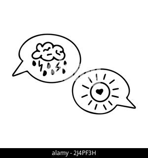 Healing therapy concept. Depressed thoughts bubble line art icon. Mental state issues, positive and negative thinking Stock Vector