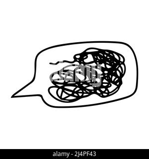 Confused messed up thoughts bubble line art icon. Depressed mental state before therapy, brain overthinking everything Stock Vector