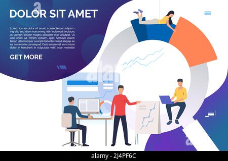 Workgroup building diagram, holding presentation, analyzing reports. Marketing, data, growth chart. Analysis concept. Vector illustration can be used Stock Vector