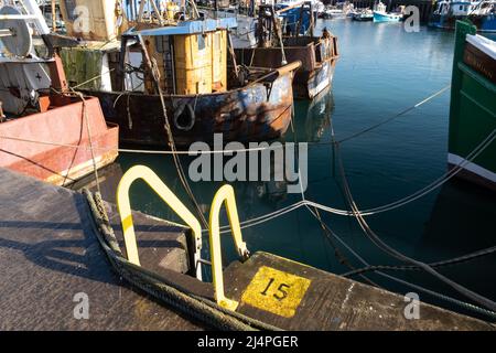 Fishing boats and moorings in the harbour at Portavogie in County Down Northern Ireland Stock Photo