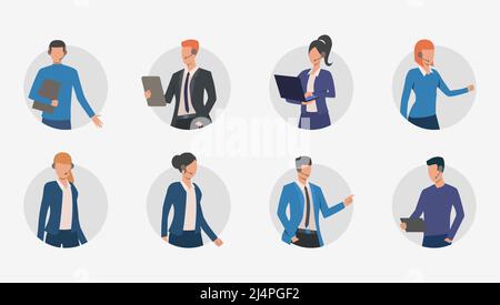 Business people making phone calls. Male and female customer support phone operators. Vector illustration for banner, brochure, commercial Stock Vector