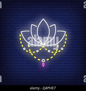 Beautiful lotus flower neon sign. Meditation, spirituality, yoga design. Night bright neon sign, colorful billboard, light banner. Vector illustration Stock Vector