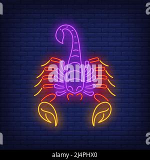 Cancer neon sign. Crab, crayfish, seafood. Astrological sign concept. Vector illustration in neon style, glowing element for topics like zodiac, horos Stock Vector