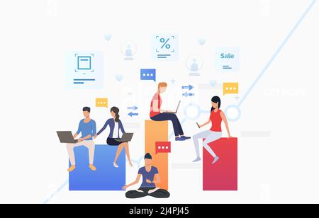 People using gadgets and communicating. Network, information sharing, gadget concept. Vector illustration can be used for topics like business, techno Stock Vector