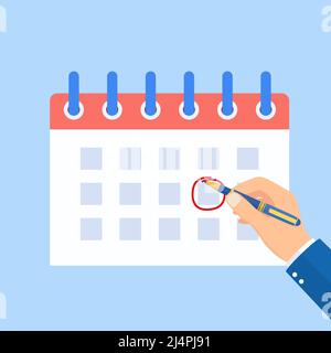 Calendar date circled of hand man. Stock Vector