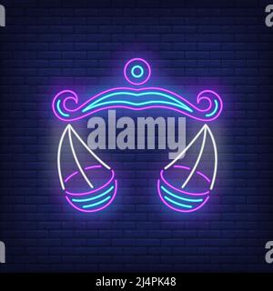 Libra neon sign. Scales, balance, symbol. Astrological sign concept. Vector illustration in neon style, glowing element for topics like zodiac, horosc Stock Vector