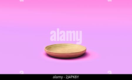 empty wood plate on pink background Stock Photo