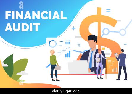 Financial experts analyzing diagrams. Advisors, graphs, report, marketing. Financial audit concept. Vector illustration can be used for page design, p Stock Vector