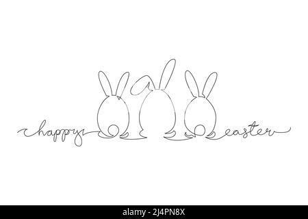 Have Yourself a Very Happy Easter. Easter Bunny illustration continuous line drawing. Stock Vector