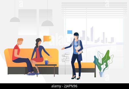 Couple sitting in family psychologist office vector illustration. Mental therapy, psychotherapist, counseling. Family therapy. Can be used for webpage Stock Vector