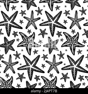 Black and White Starfish Vector Seamless Pattern Stock Vector