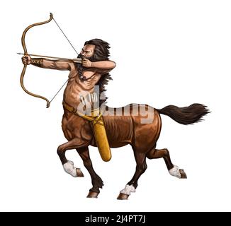 Centaurus with a bow on a hunt. Monster illustration. Fantasy and mythology drawing. Stock Photo