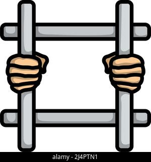 Hands Holding Prison Bars Icon. Editable Bold Outline With Color Fill Design. Vector Illustration. Stock Vector