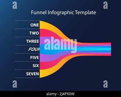 Funnel vector infographic for business presentation. Colorful layout template on dark background. Stock Vector