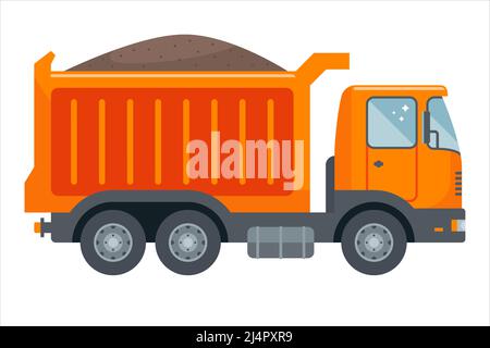 orange truck transports coal. transportation of building materials. flat vector illustration. Stock Vector