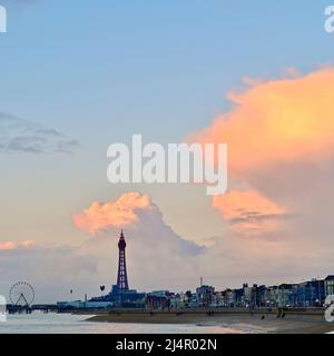 Dramatic cumulus clouds over Blackpool Tower and seafront Stock Photo
