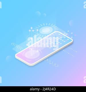 Smartphone in isometry glowing on a gradient background isolated Stock Vector