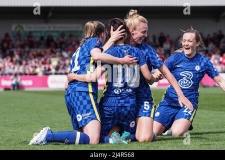 London, UK. 17th Apr, 2022. Ji So Yun (10 Chelsea) celebrates after scoring the second goal during the Womens FA Cup Semi-Final game between Arsenal and Chelsea at Meadow Park in Borehamwood, England Natalie Mincher/SPP Credit: SPP Sport Press Photo. /Alamy Live News Stock Photo