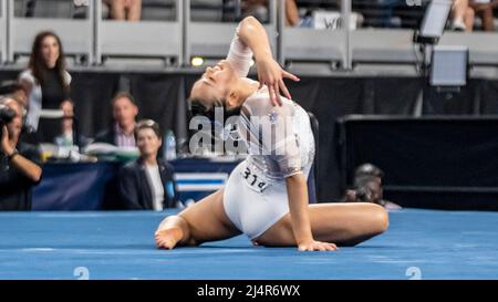 Salt Lake City, USA. 16th Apr, 2022. The University of Florida's Leanne Wong ties for second in floor exercise with a score of 9.90, takes third in the All-Around, and helps her team finish second at the NCAA Women's Gymnastics Championships in Dickie's Arena, Fort Worth, Texas, on April 16, 2022 (photo by Jeff Wong/Sipa USA). Credit: Sipa USA/Alamy Live News Stock Photo