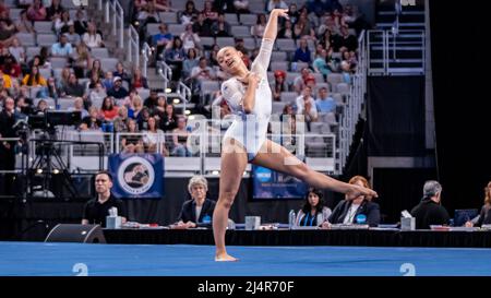 Salt Lake City, USA. 16th Apr, 2022. The University of Florida's Leanne Wong ties for second in floor exercise with a score of 9.90, takes third in the All-Around, and helps her team finish second at the NCAA Women's Gymnastics Championships in Dickie's Arena, Fort Worth, Texas, on April 16, 2022 (photo by Jeff Wong/Sipa USA). Credit: Sipa USA/Alamy Live News Stock Photo