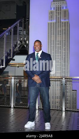 April 15, 22, 2022. CC Sabathia, Willie Randolph, Joe Torre, Butch Huskey,  Ken Griffey Jr.Meta Robinson attend the Empire State lighting Celebration  of Jackie Robinson Day and the 75th anniversary of Robinson's