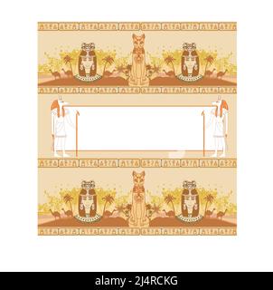 vintage card with frame and Egyptian accents Stock Vector