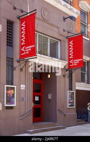 La MaMa, Off-Off-Broadway theater founded 1961 by Ellen Stewart, African-American director, producer, fashion designer. New York, NY, USA. Stock Photo