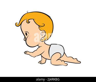 Crawling Baby Illustration with Cartoon Style Vector Stock Vector