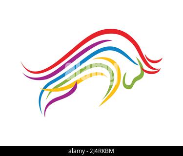 Colorful Bull Illustration with Silhouette Style Vector Stock Vector