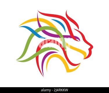 Colorful Lion Head with Roaring Expression Illustration with Silhouette Style Vector Stock Vector