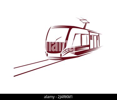 Tram Illustration with Silhouette Style Vector Stock Vector