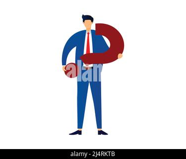 Businessman Holding Question Mark Illustration as Symbolization of Thinking About Solution Vector Stock Vector