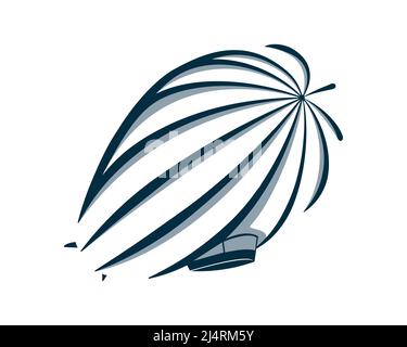Flying Zeppelin Illustration with Silhouette Style Vector Stock Vector
