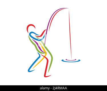 Colorful Man Pulling Fishing Rod Illustration with Silhouette Style Vector Stock Vector