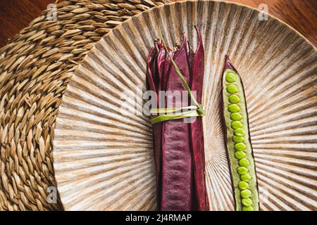 Bundle of Guaje seed pods in Oaxaca, Mexico. Stock Photo