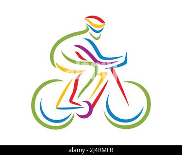 Colorful Mountain Biker Illustration with Silhouette Style Vector Stock Vector